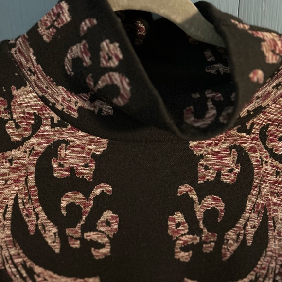 Free People Modern Love Mini Dress Black Paisley Jacquard Sweater Dress Sz S - Picture 11 of 12